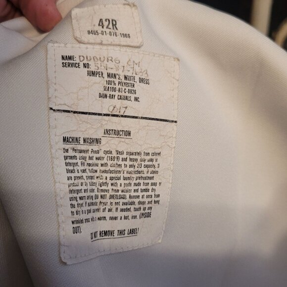 Vintage US Navy Enlisted Dress Jumper Cracker Jack White 42R Patches NMCB 5 - Picture 8 of 8